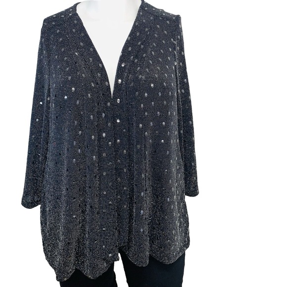 Avenue Sweaters - Avenue  Sequin Metallic Open Front Cardigan Women 22/24 Silver Black Sparkly